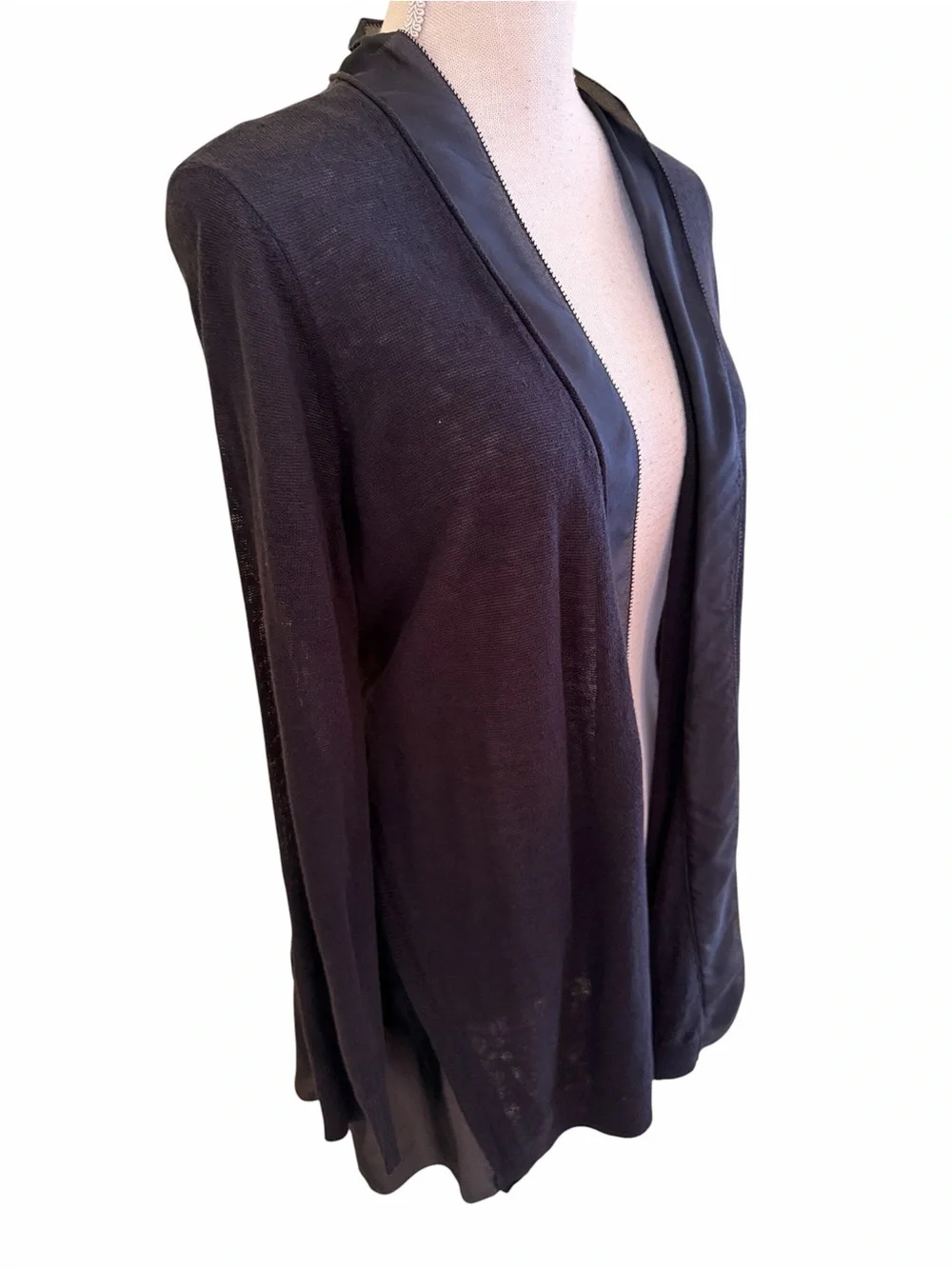 Eileen Fisher Black Lightweight Black Linen/Silk Open-Front Cardigan Sweater M